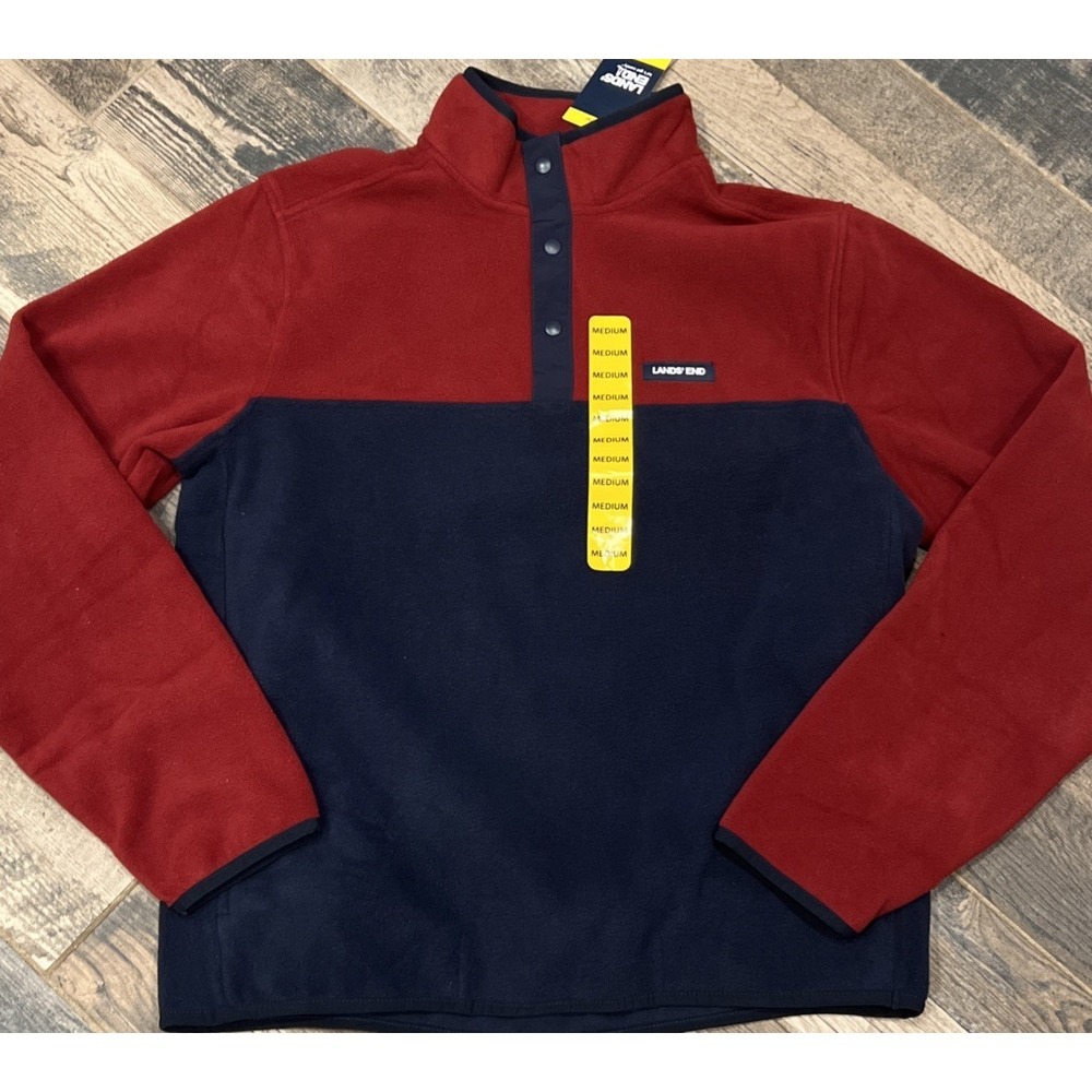 New LANDS' END Heritage Fleece T-Snap Neck Pullover Colorblock Mens Size M